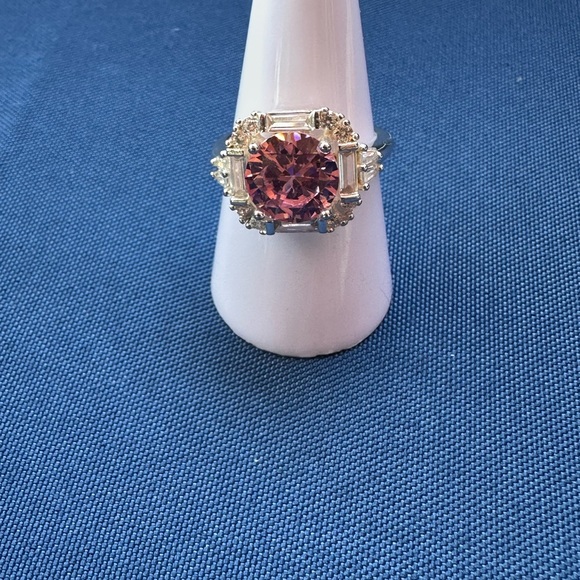 925 Italy Sterling Silver Elegant Pink Stone Silver Ring Size 8 - Picture 7 of 8